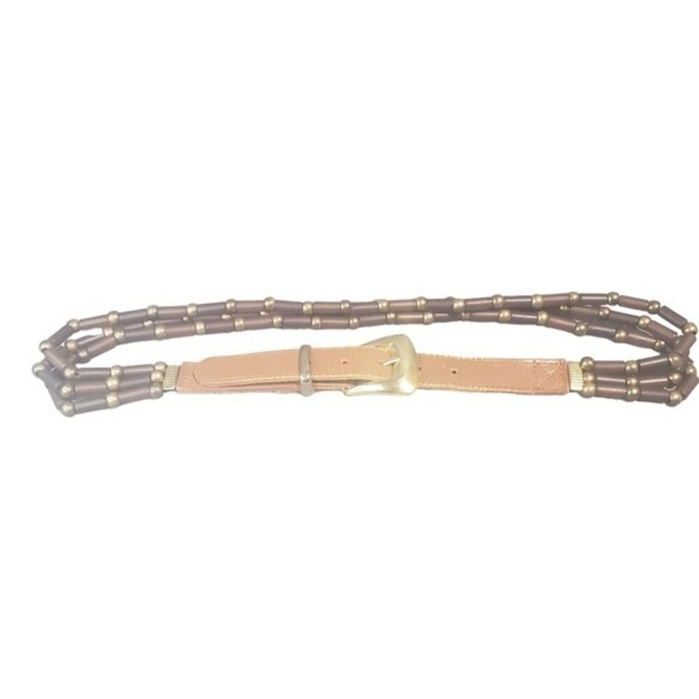Vintage India Women's Beaded Belt Size L 31"-35" Brass Buckle Fashion